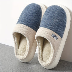 Fuzz Lined Men's House Slippers Anti-Skid Winter Indoor Shoes