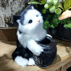 Cat Plush Desk Decoration with Pen Container