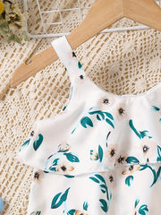 2pcs Baby Girls Floral Camisole Top & Shorts Set with Belt
