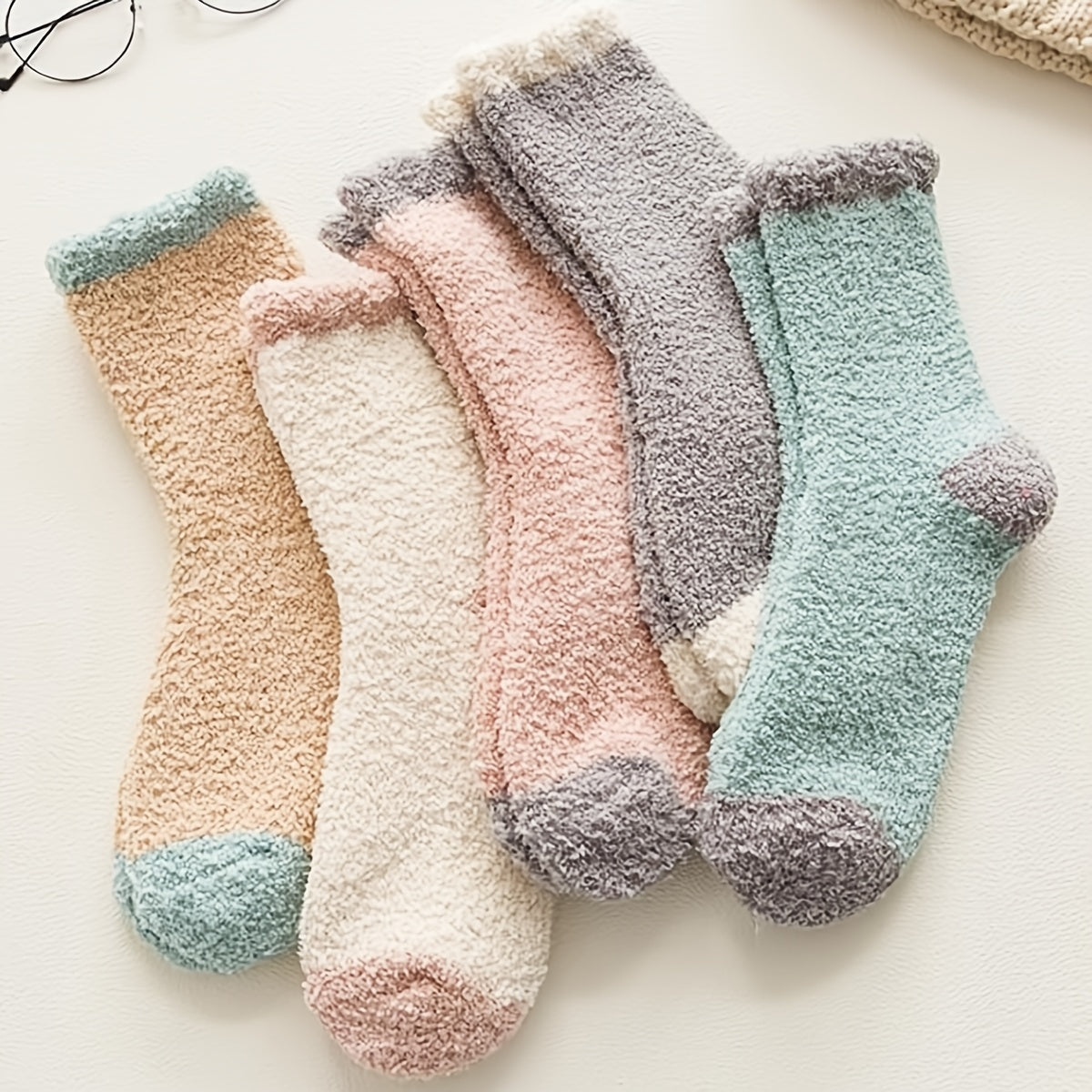 5 Pairs Warm Fuzzy Crew Socks Coral Fleece Winter Women's Stocking