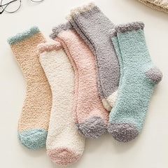 5 Pairs Warm Fuzzy Crew Socks Coral Fleece Winter Women's Stocking