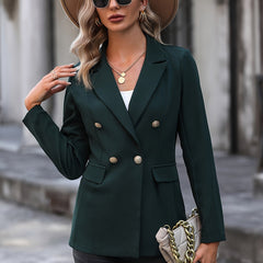 Solid V Neck Long Sleeve Button Lapel Pockets Jacket