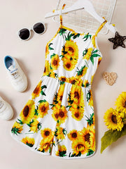 Girls Sunflower Graphic Cami Rompers Jumpsuits For Beach Vacation