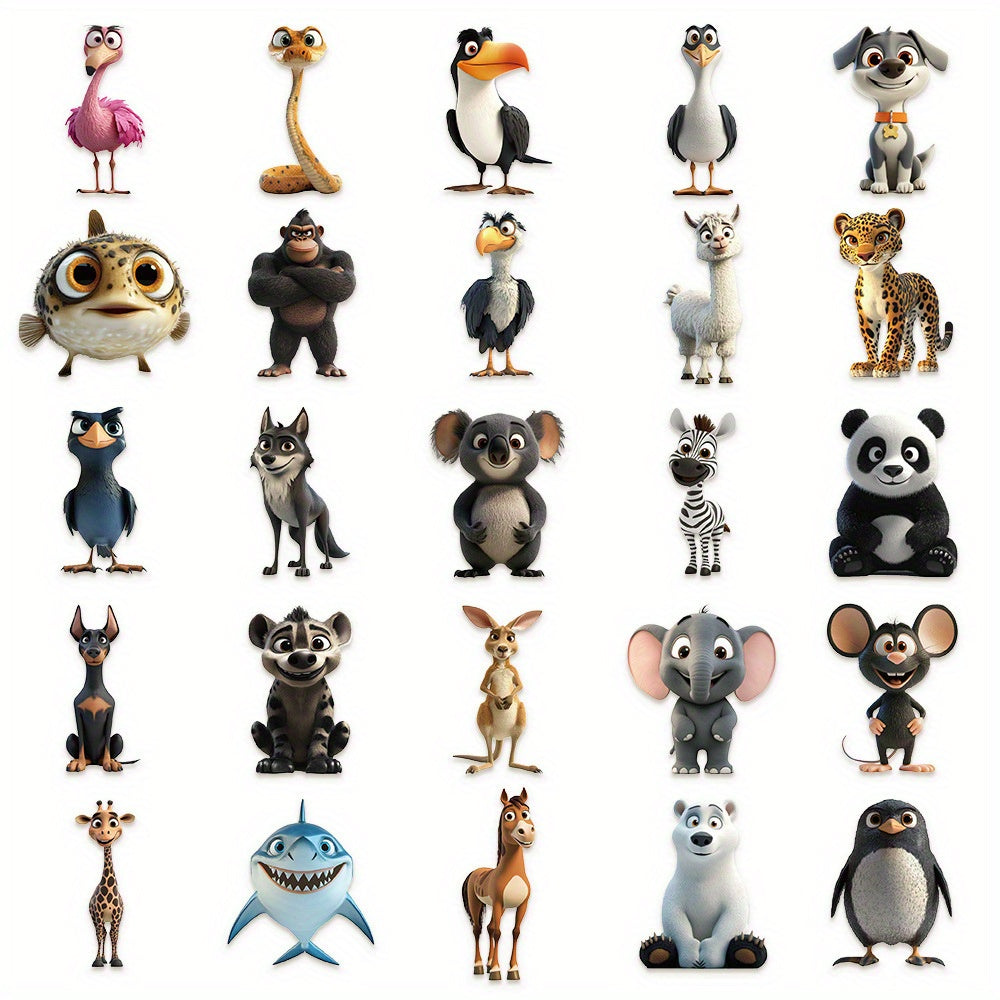 50pcs Animal Stickers Vintage Decals for DIY Luggage & Party Doodle Art