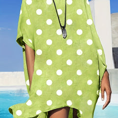 Polka Print Casual Dress Round Neck