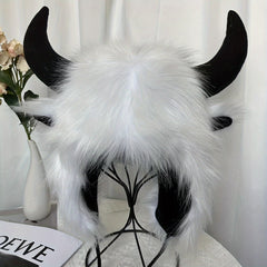 Winter Warm Ear Protection Cotton Hat with Ox Horn Design
