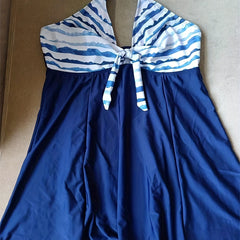 Colorblock Striped Tankini Set Cross Back Cami Top & Panty Swimsuit