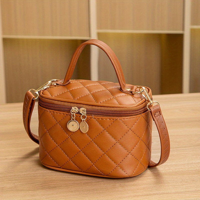 Quilted Makeup Bag Portable PU Leather Storage Women's Wash Bag