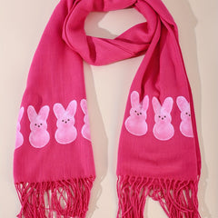 Rose Red Rabbit Print Tassel Scarf Breathable Sunproof Shawl