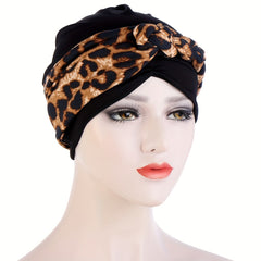 Leopard Flower Print Turban Cap Ramadan Braided Headwrap Head Scarf