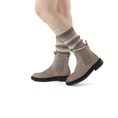 2 Pairs Striped Knitted Leg Warmers Warm Colorblock Knee High Socks