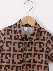 Boys Geometric Pattern Shirt & Shorts Set for Summer