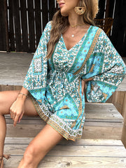 Bohemian Print Lace Up Waist Jumpsuit Bo...