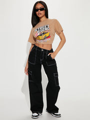 Loose Denim Cargo Pants Solid Zipper Button Closure Jeans