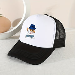 Mesh Bear Print Baseball Cap Sunshade Peaked Cap for Kids