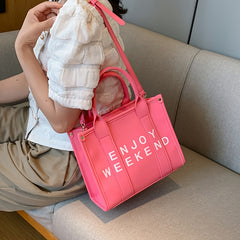 Stylish Letter Print Tote Bag Vegan Leather Satchel Purse for Office & Shopping