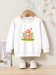 Bear Doll Print Girls Pullover Sweatshirt Long Sleeve Crew Neck Tops