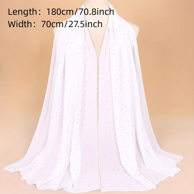 Rhinestone Chiffon Scarf Classic Hijab Solid Thin Shawl Women Headsca