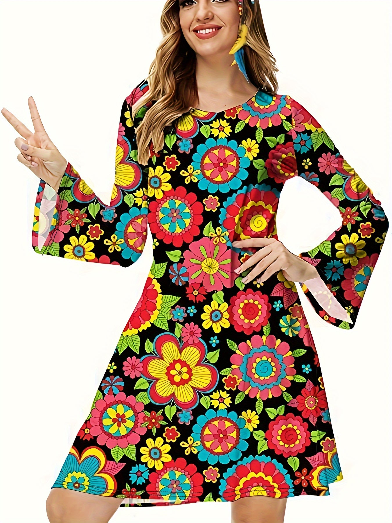 Retro Dress Women's Plus Floral Print Halloween Party Dress