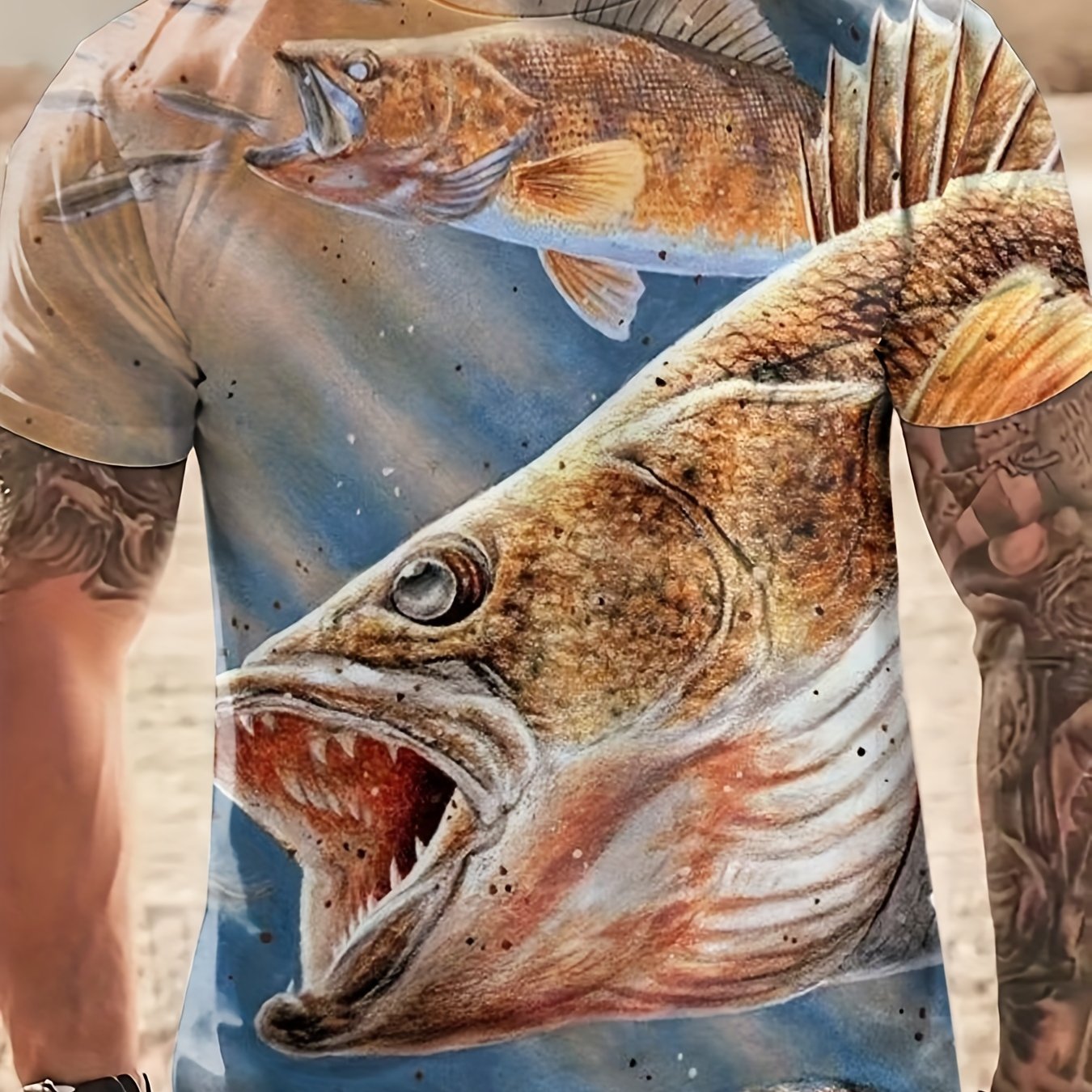 Men's Fish Graphic T Shirt 3D Digital Print Short Sleeve Tee for Summer