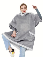 Fleece Blanket Hoodie Lounge Robe Women's Solid Casual Sherpa Wearable