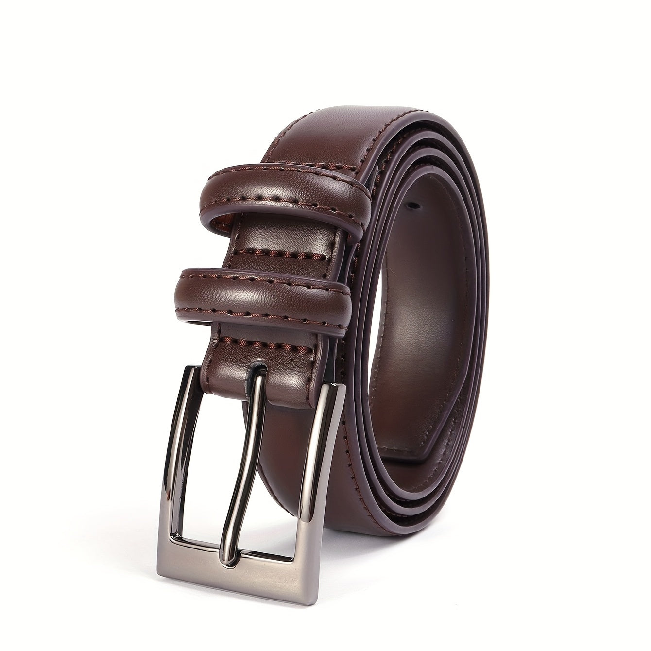 Coffee Leather Men's Belt Single Pin Buckle