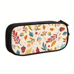 Cartoon Printed Double Layer Pen Bag Zippered Large Capacity Storage