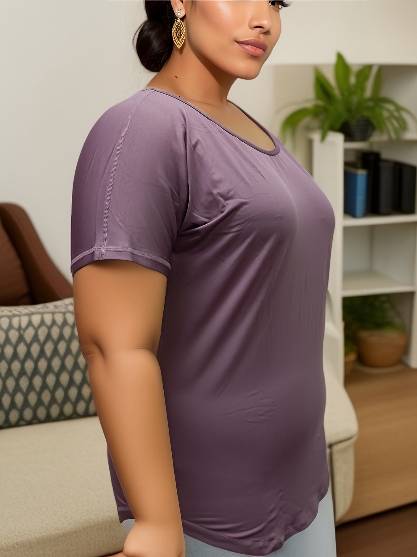 Solid Short Sleeve Round Neck Yoga Tee