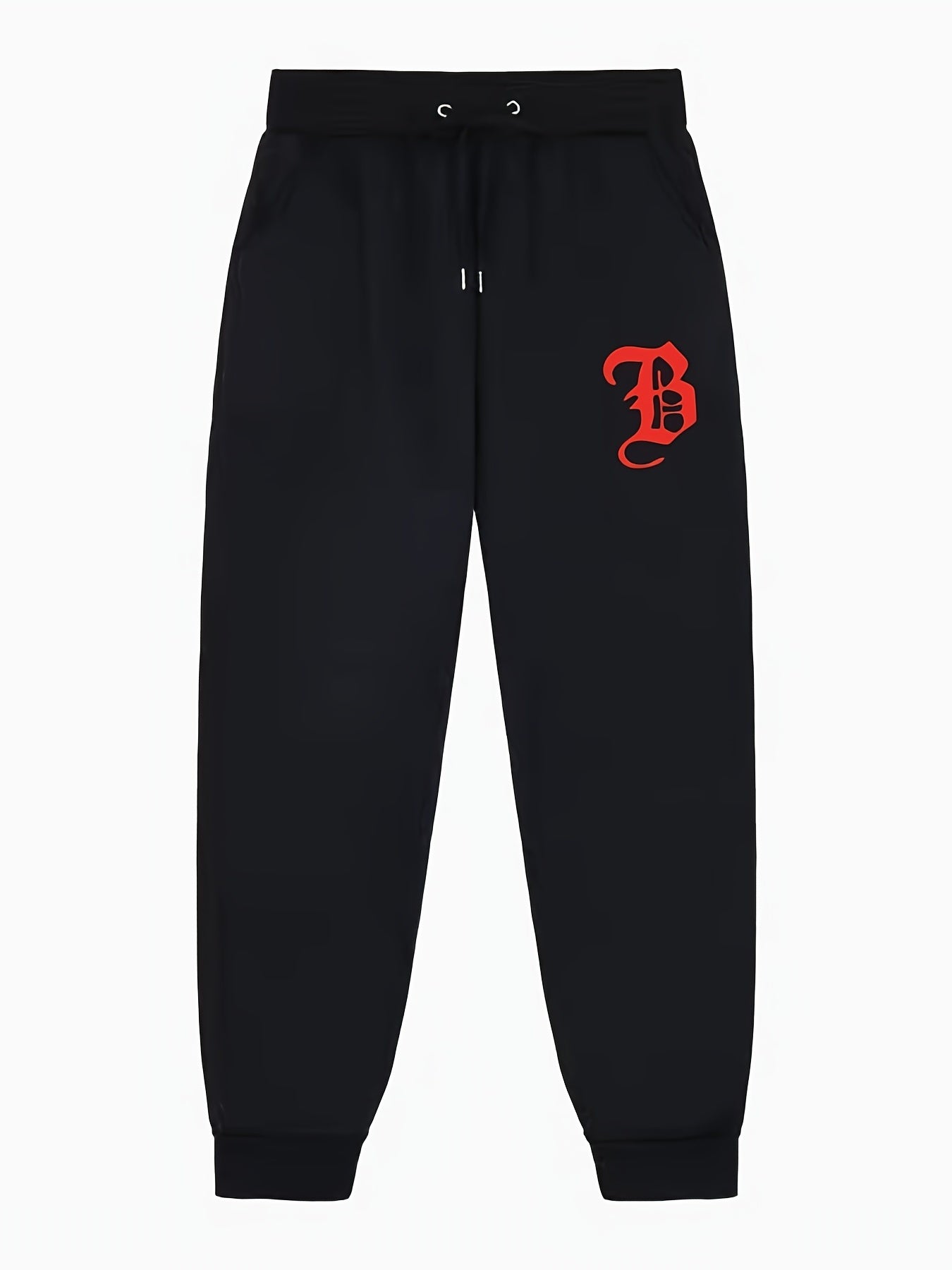 B Print Joggers Men s Casual Regular Stretch Waist Drawstring Sweatpants