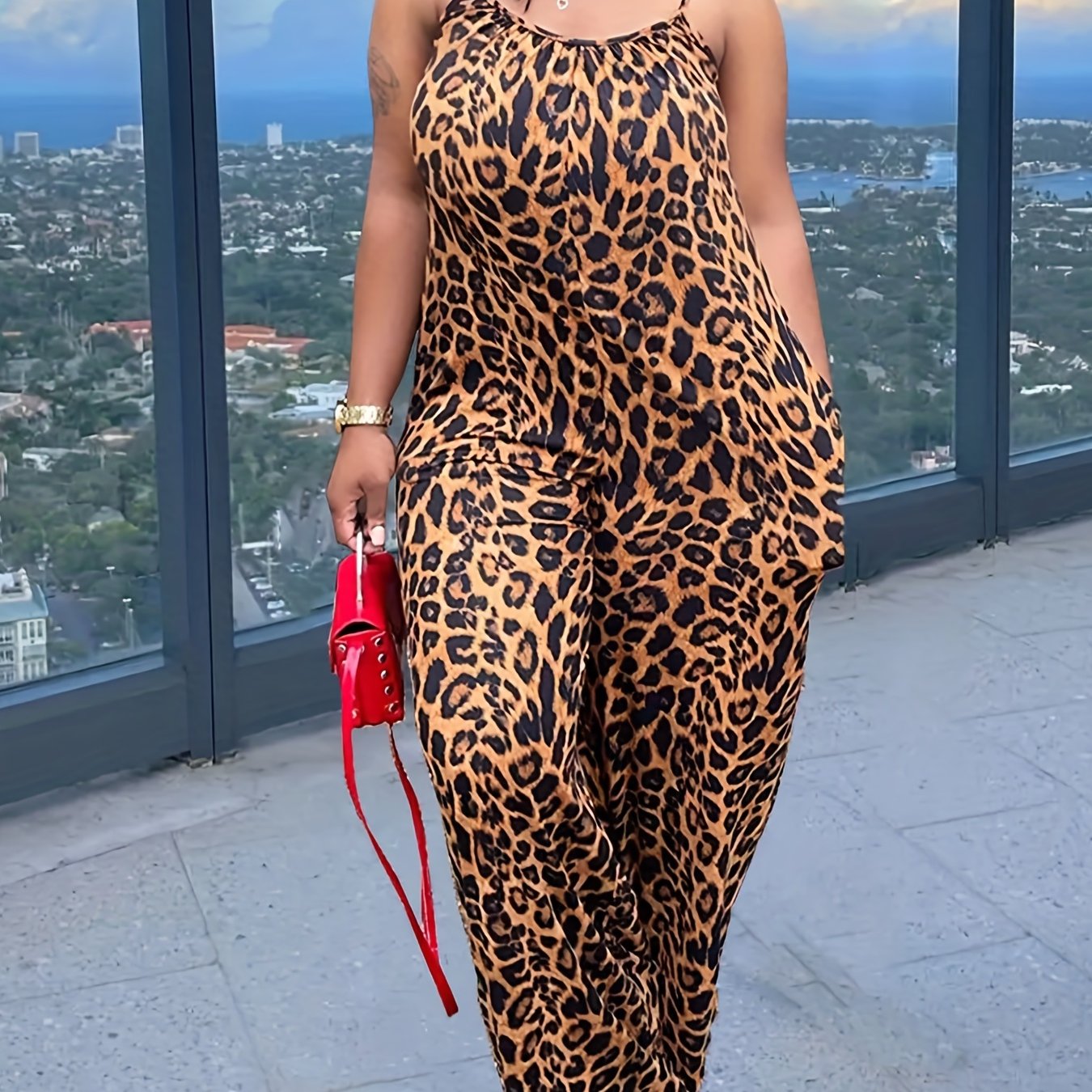 Leopard Print Wide Leg Cami Jumpsuit