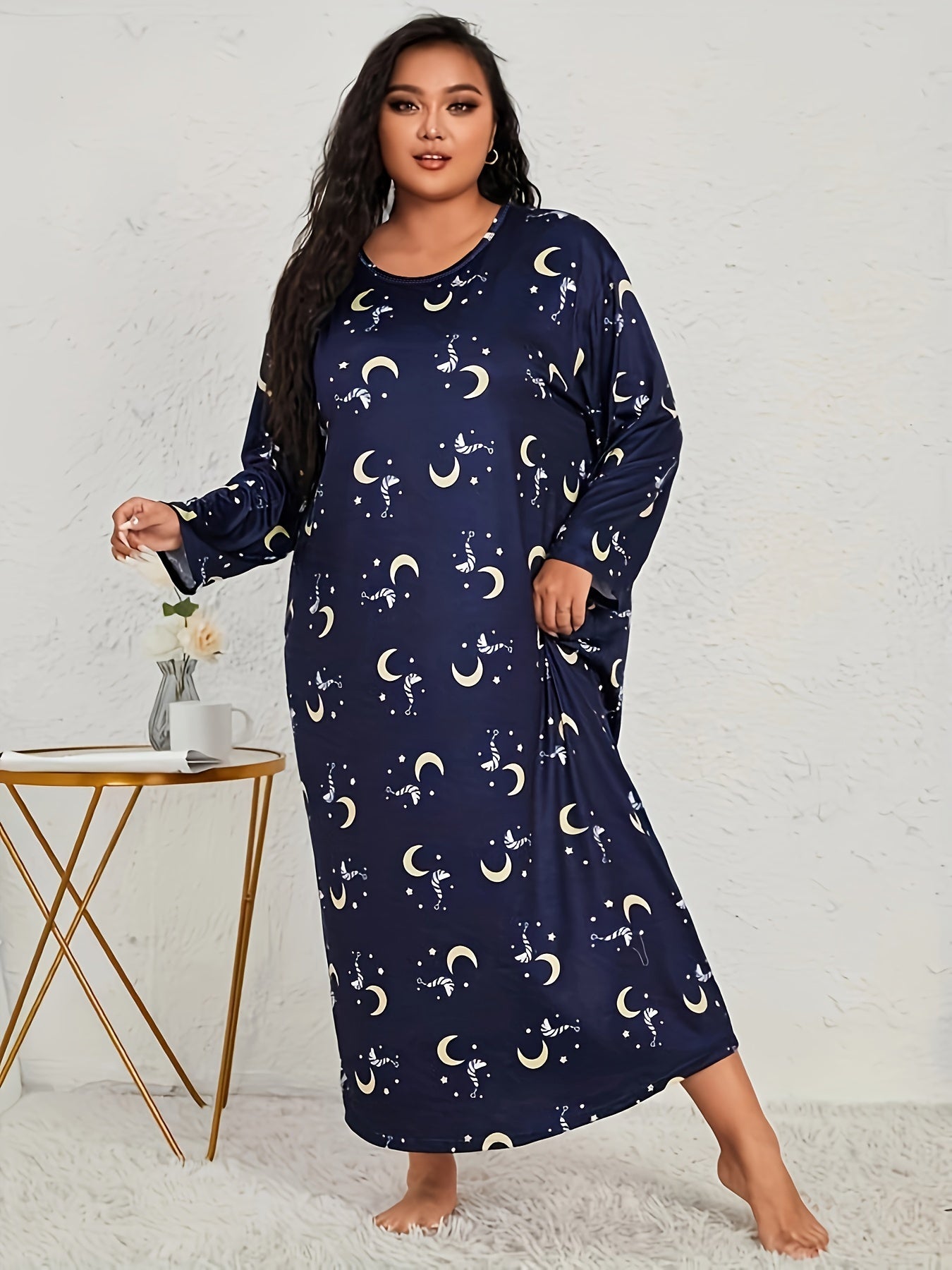 Moon & Star Print Long Sleeve Tee Sleep Dress