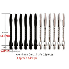 12-Pack Aluminum Dart Shaft w/ Mesh Stripe Lightweight & Durable