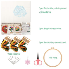 3pcs Embroidery Kit Flower Bouquet Pattern with Hoop 7 9 Inch DIY Gift