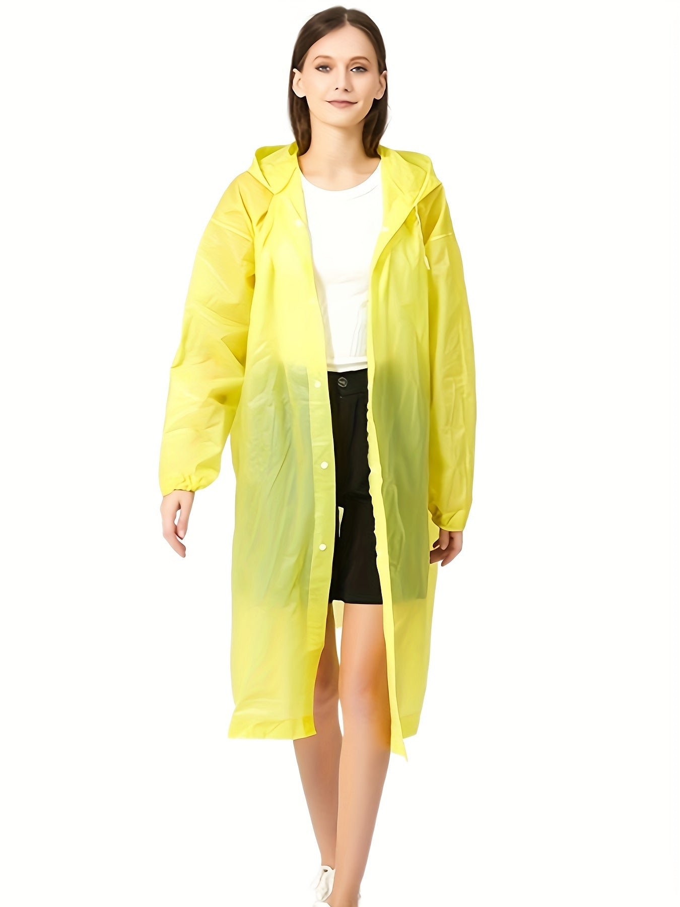 Hooded Waterproof Rain Poncho Drawstring Lightweight Reusable Anti Raincoat