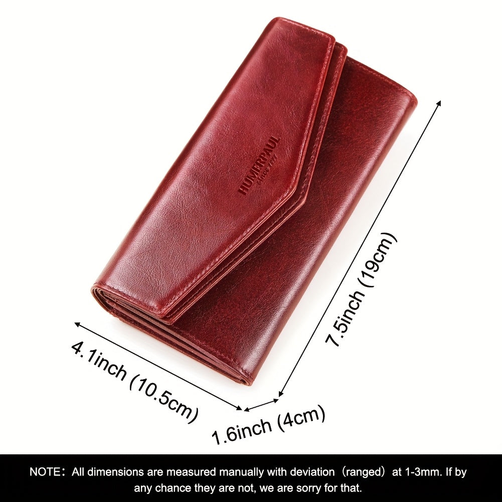 Women's Envelope Clutch Wallet Top Grain Leather Buckle Closure