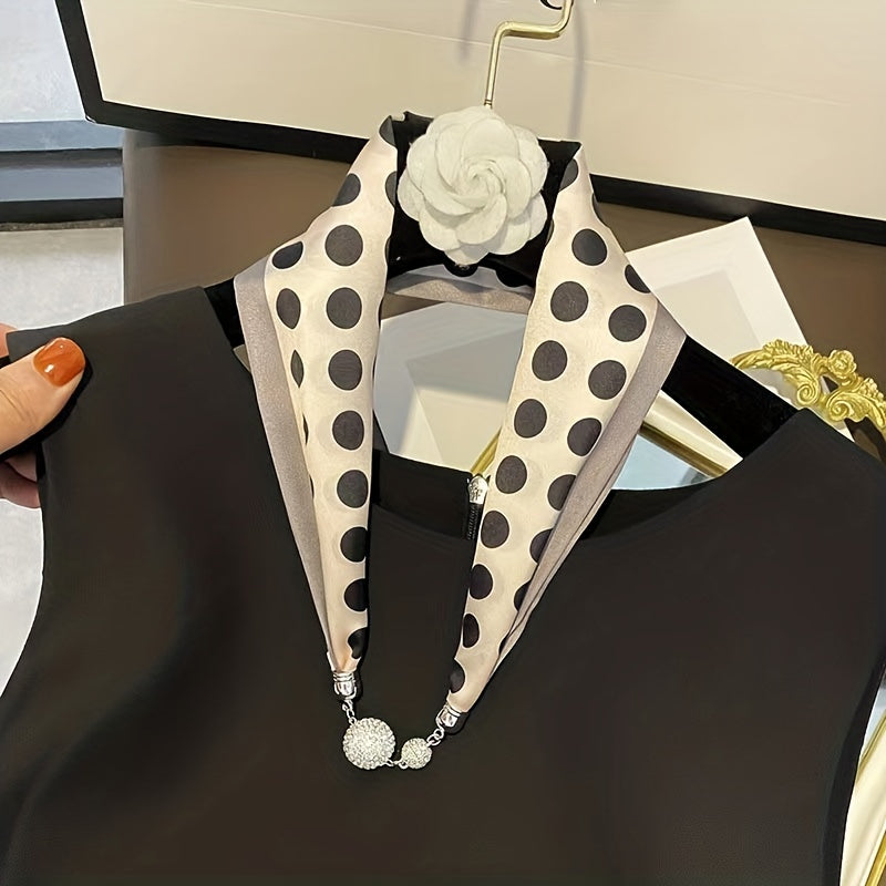 Rhinestone Round Buckle Neck Scarf Letter Print Silk Neckerchief Bandana