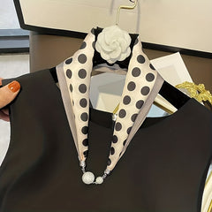Rhinestone Round Buckle Neck Scarf Letter Print Silk Neckerchief Bandana