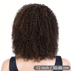 Ombre Highlights Afro Kinky Curly Bob Wig 180 Density Brazilian 4a Short Hair