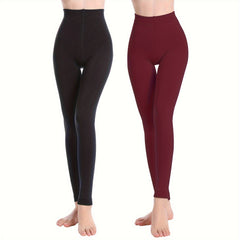 2 Pack Plush Lined Tights Opaque High Waist Thermal Elastic Leggings