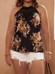 Floral Print Lace Halter Neck Tank Top