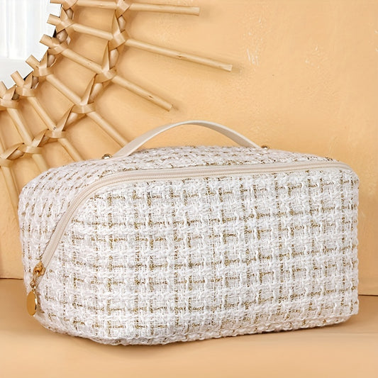 Plaid Pattern Cosmetic Travel Bag Large Capacity Toiletry Skincare Cosmetics