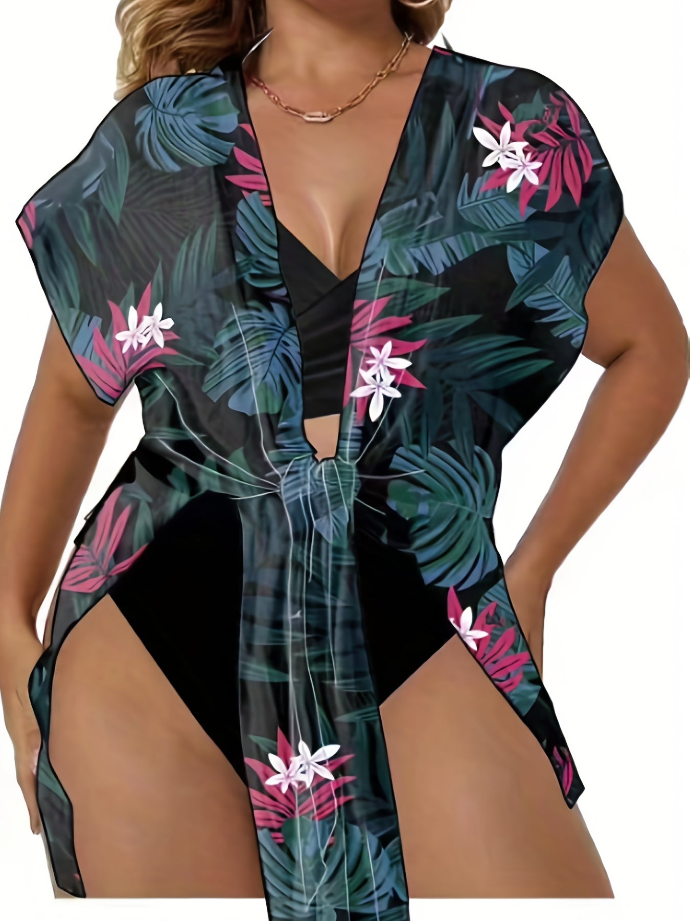 3 Pack Plus Size Vacay Swimsuit Set Women's Plus Bikini & Cover Up 3 Piece Set