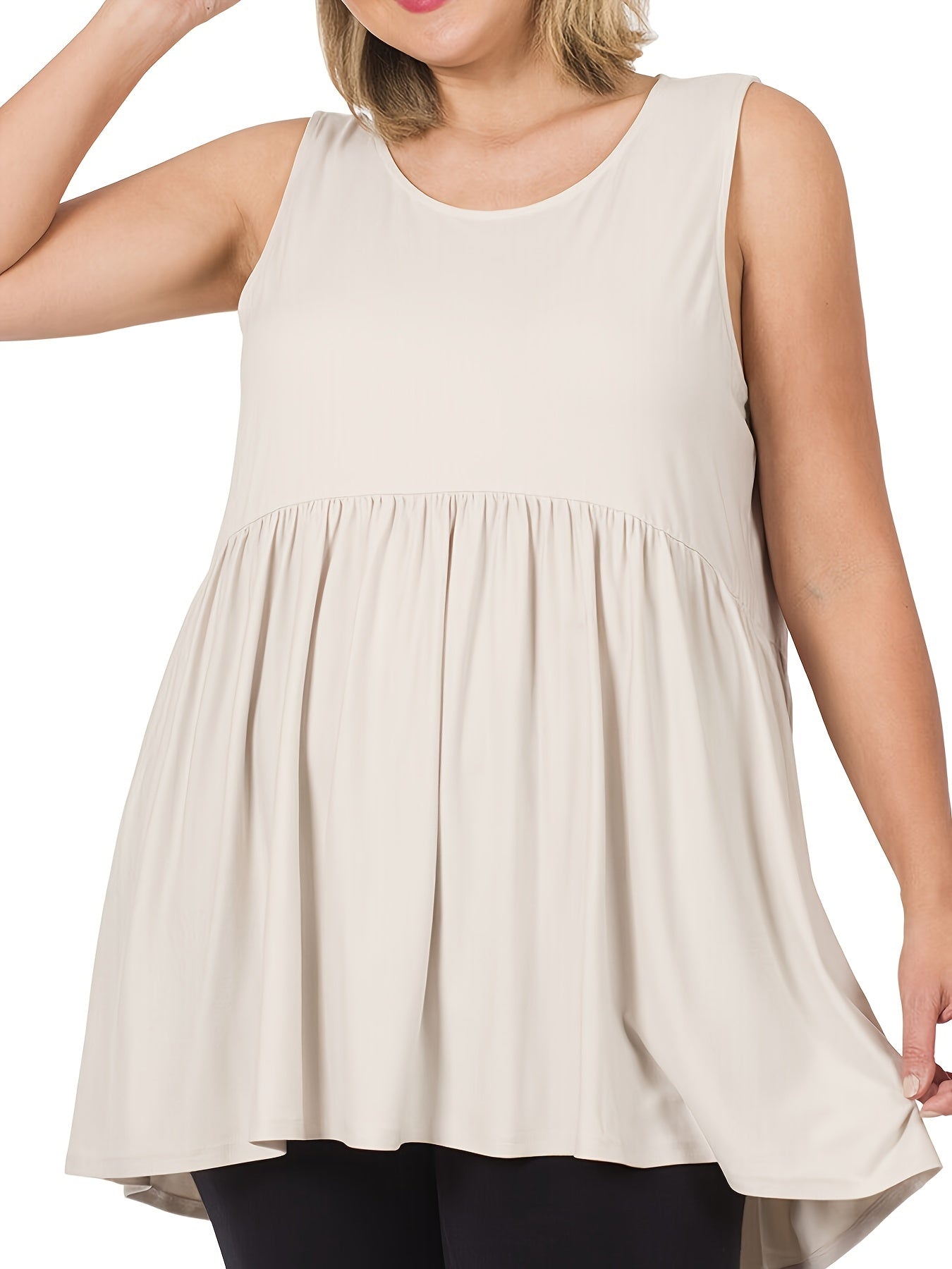 Solid Peplum Tunic Tank Top