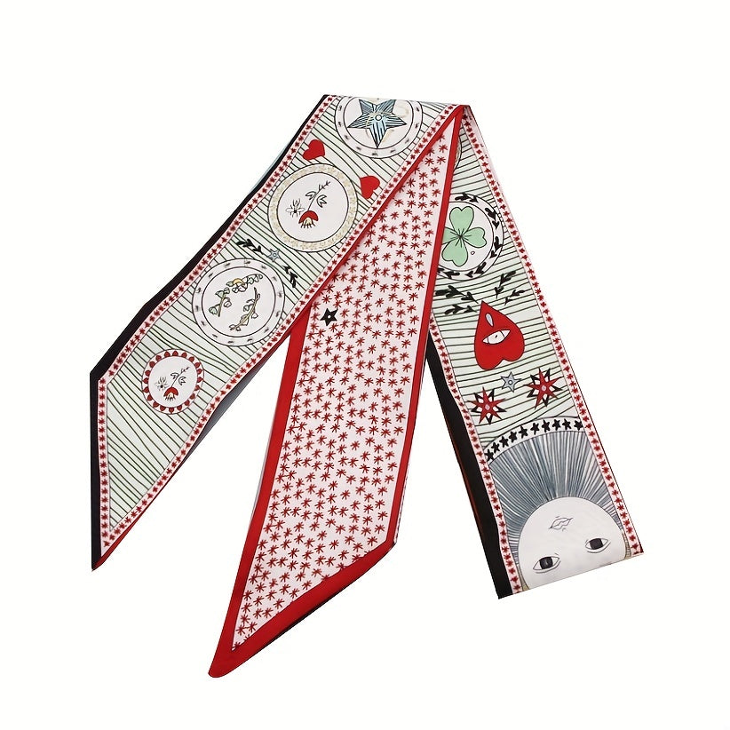 2pcs Floral Block Skinny Scarf Long Ribbon Neckerchief Twilly Scarf