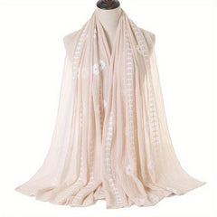 Floral Embroidery Plain Scarf Solid Casual Shawl Hijab Windproof Head Wrap Turba