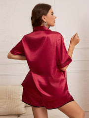 Casual Plus Size Pajama Set Short Sleeve Button Up Top & Shorts