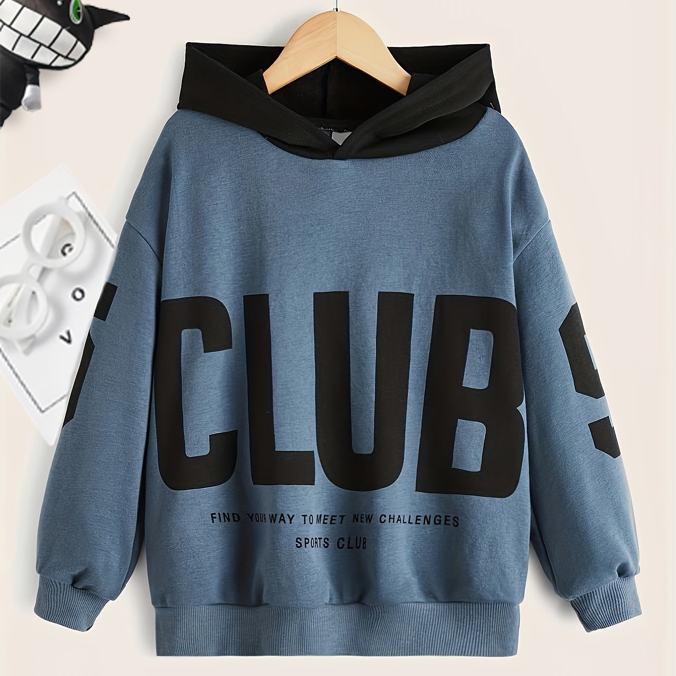 Kid's Hoodie CLUB Print Hooded Long Sleeve Top for Spring Fall