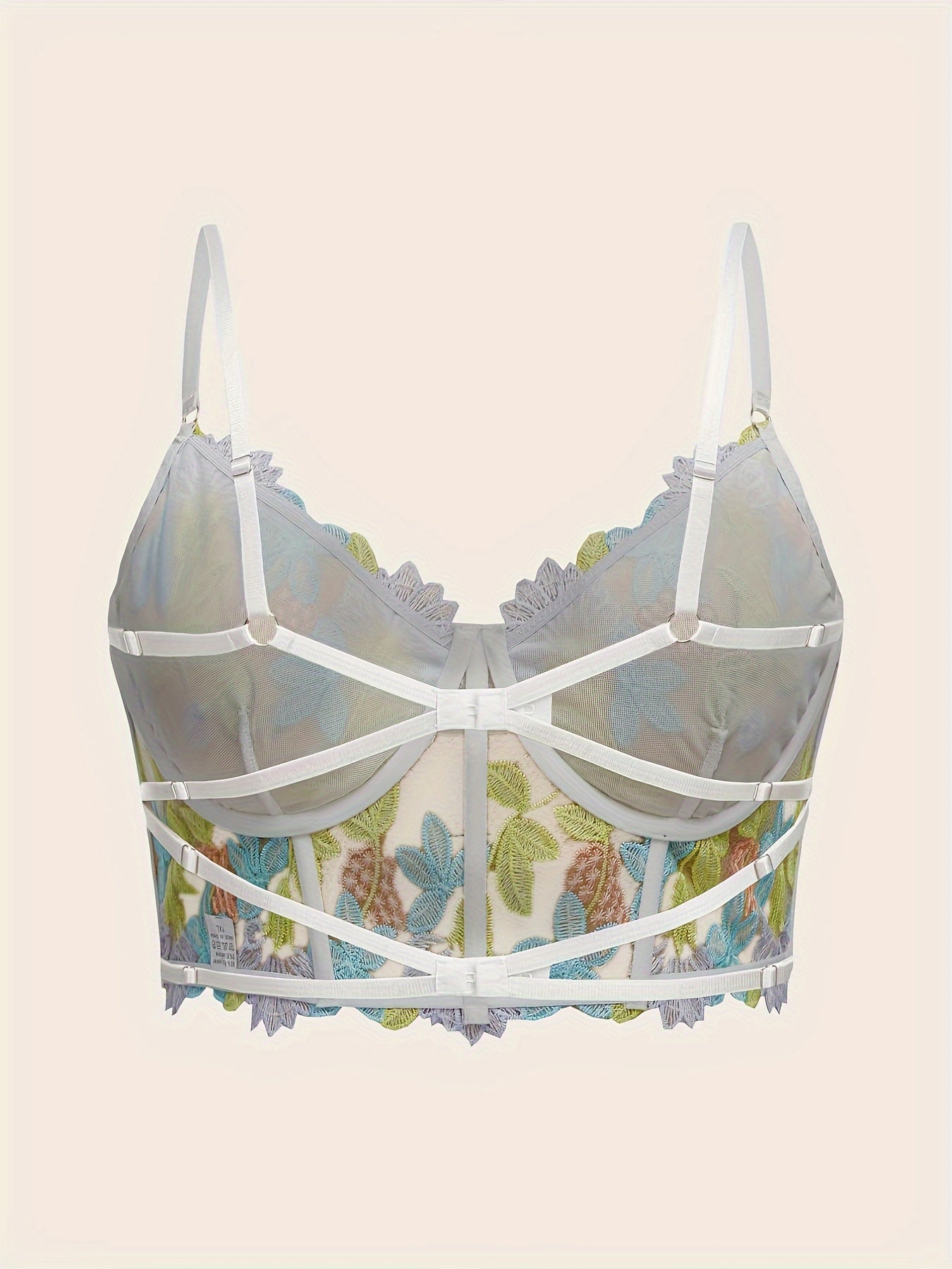 Floral Embroidered Backless Underwire Bra