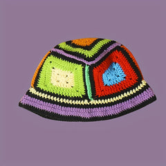 Classic Block Bucket Hats Hollow Crochet Cloche Hats Vintage Beanie