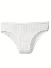 4pcs Solid Ribbed Briefs Stretchy Intimates Panties Women's Lingerie